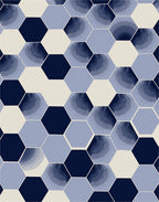 Abstract Hexagon Blue Swirl Pattern Rug