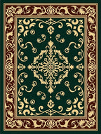 Elegant Gold Dark Green Floral Border Rug
