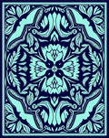 Art Nouveau Teal Leaf Pattern Rug