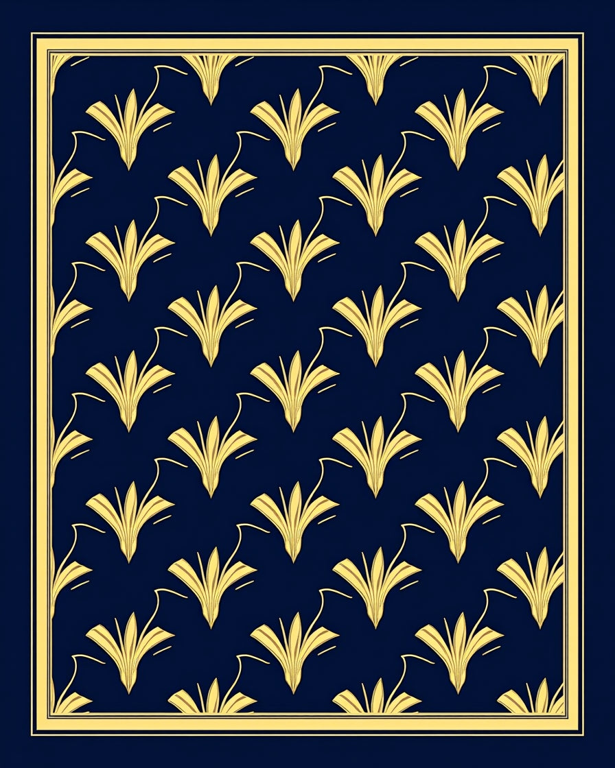 Art Deco Gold Floral Pattern Rug