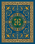 Ornate Blue Gold Interlocking Pattern Rug