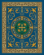 Ornate Blue Gold Interlocking Pattern Rug