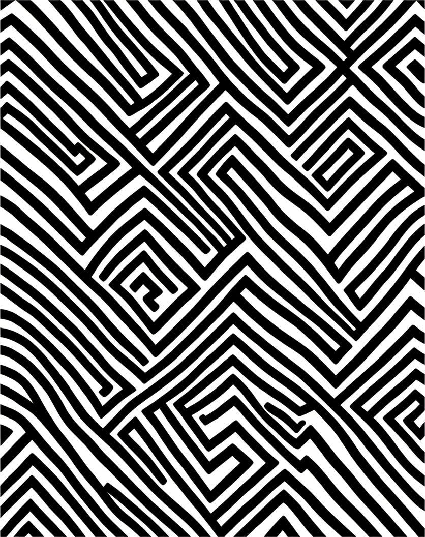 Bold Black White Maze Pattern Rug