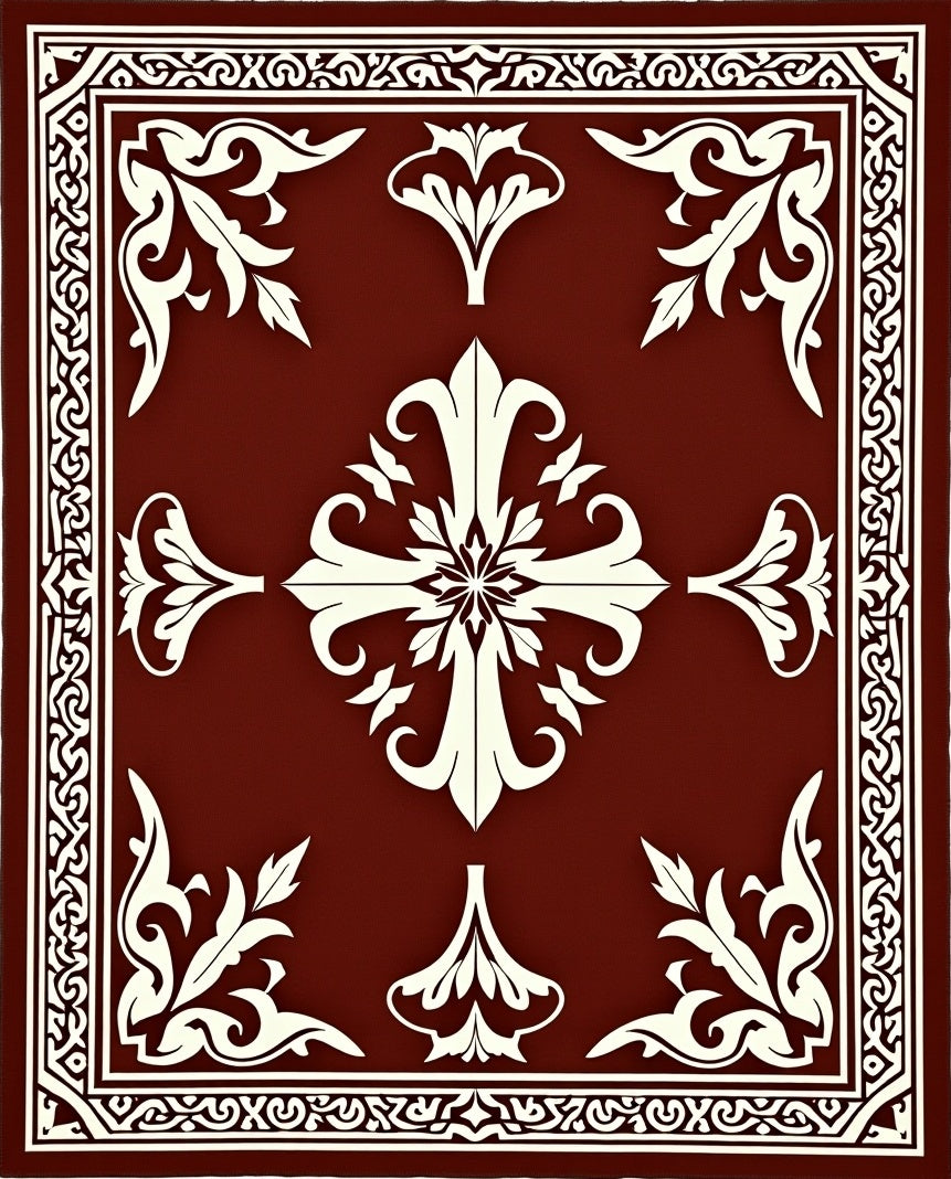 Antique Floral Medallion Border Design Rug