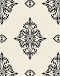 Elegant Black Ivory Damask Pattern Rug
