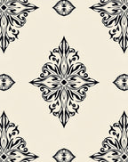 Elegant Black Ivory Damask Pattern Rug