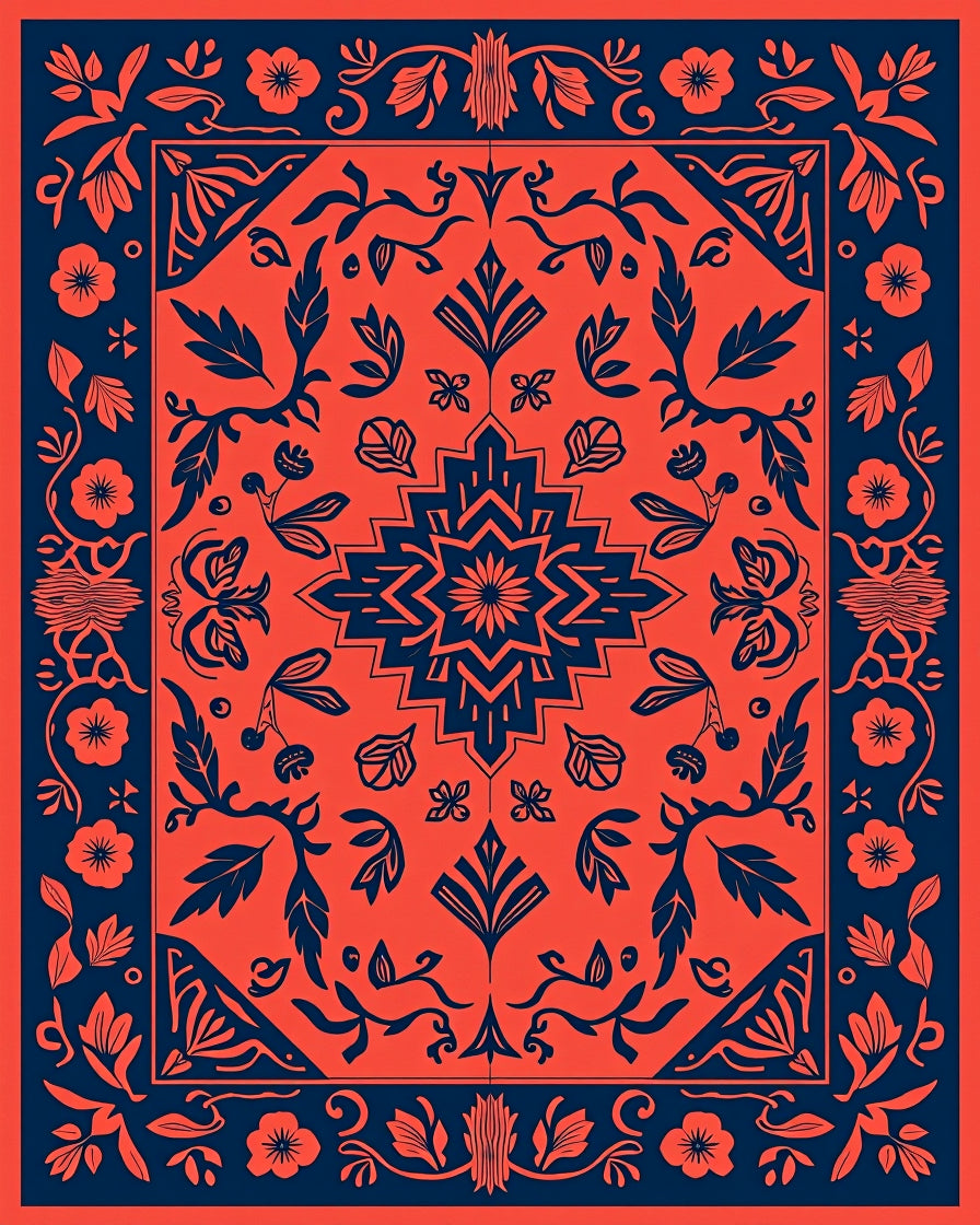 Navajo Inspired Floral Geometric Design Rug