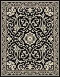 Black Cream Ornate Floral Pattern Rug