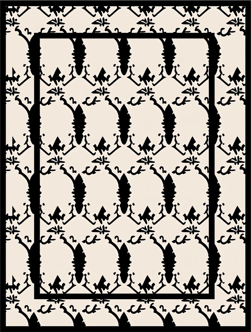 Black Formal Damask Pattern Rug