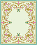 Ornate Gold Pink Teal Floral Border Rug