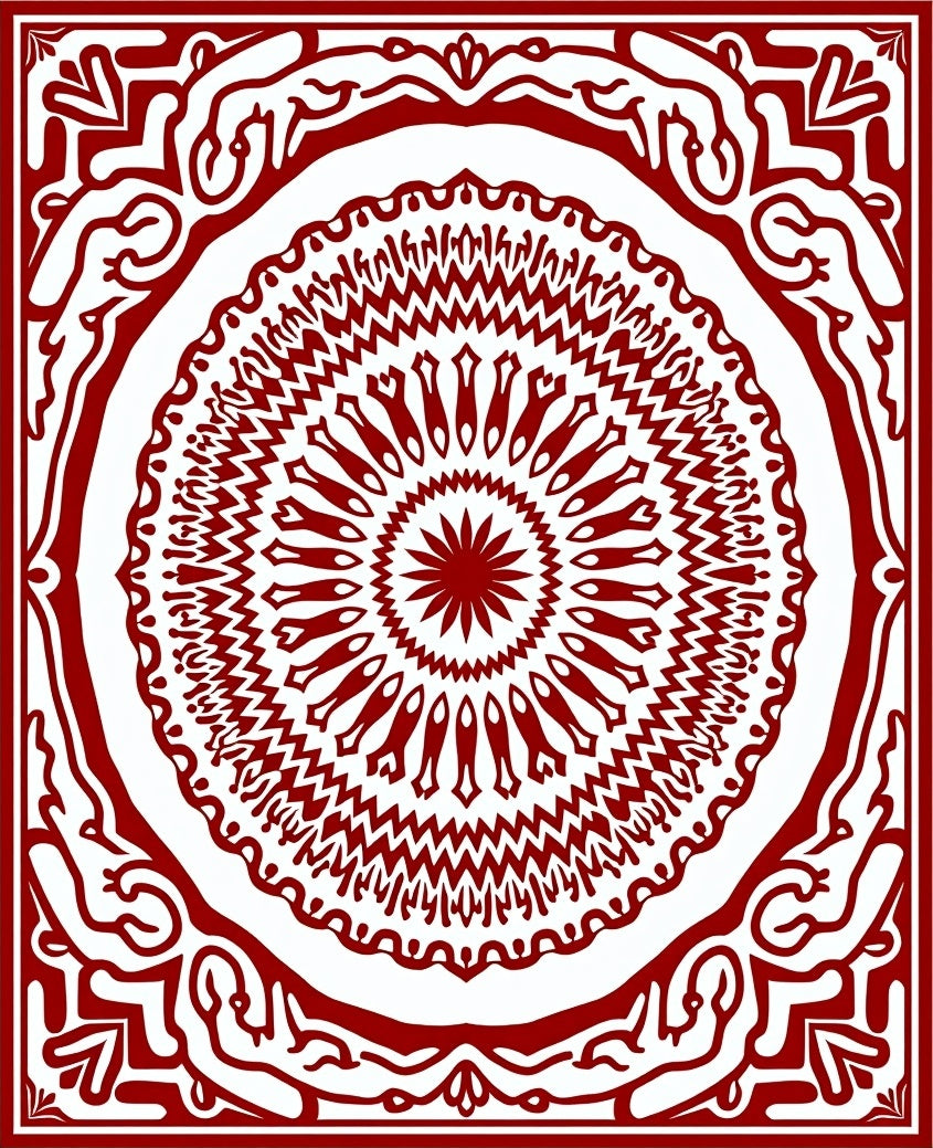 Traditional Red Intricate Mandala Pattern Rug