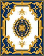 Elegant Blue Gold Ornate Medallion Rug