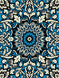 Blue Black Cream Floral Mandala Rug
