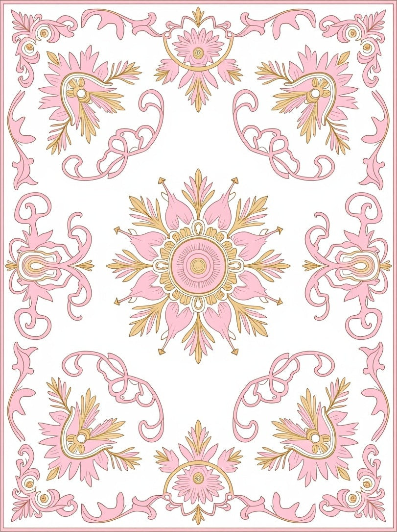 Pink Floral Scrollwork Ornamental Rug