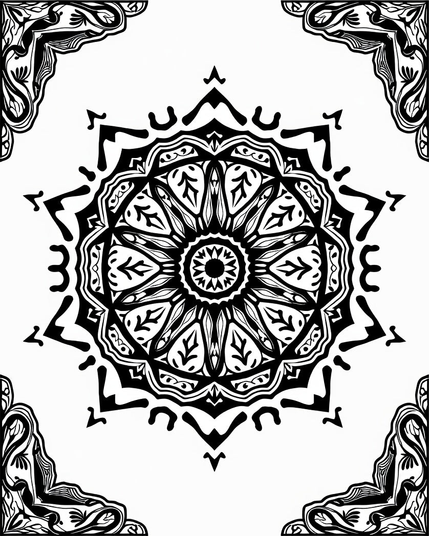 Black White Intricate Mandala Design Rug