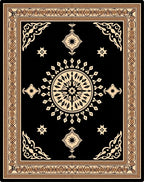 Ornate Black Cream Sunburst Pattern Rug
