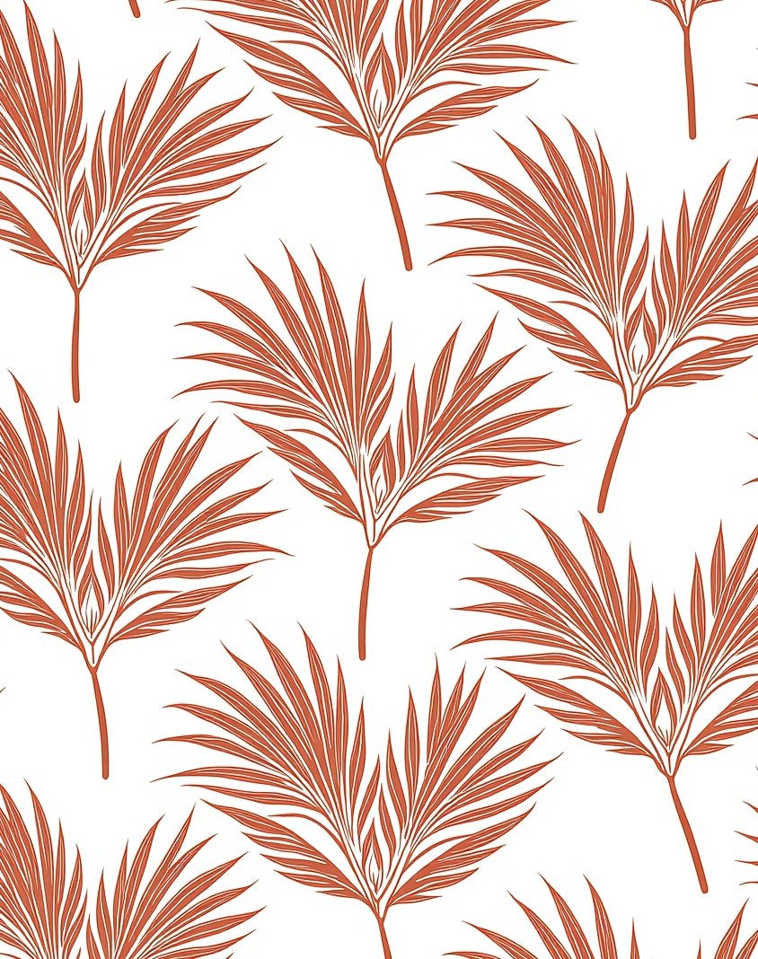 Burnt Orange Palm Leaf Pattern Rug