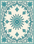 Teal Floral Medallion Vine Pattern Rug