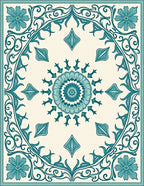 Teal Floral Medallion Vine Pattern Rug