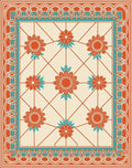 Vintage Floral Patterned Geometric Rug