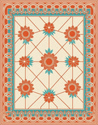 Vintage Floral Patterned Geometric Rug