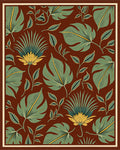 Green Leafy Floral Pattern With Yellow Accents Rug