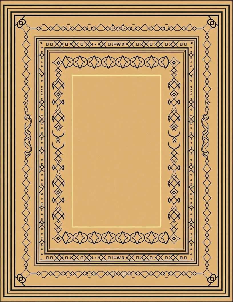 Ornate Black Gold Geometric Frame Design Rug