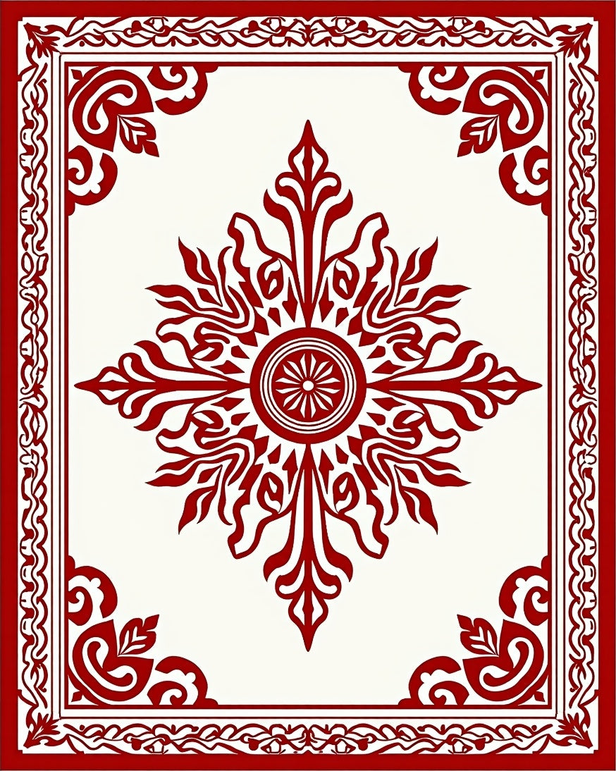Red Ornamental Floral Medallion Rug