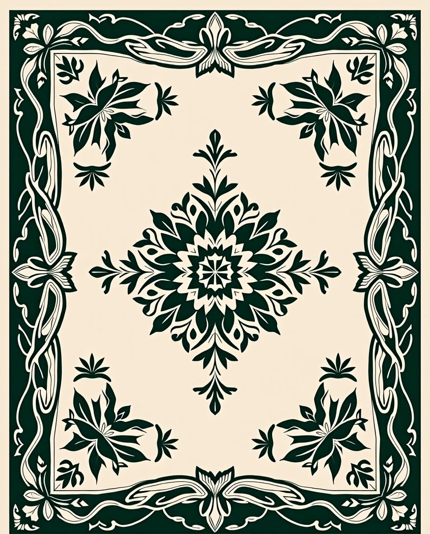 Elegant Floral Border Medallion Design Rug