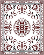 Maroon Black Floral Symmetry Rug