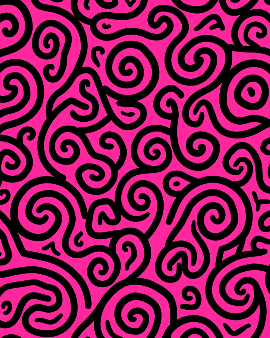 Vibrant Pink Black Swirl Design Rug