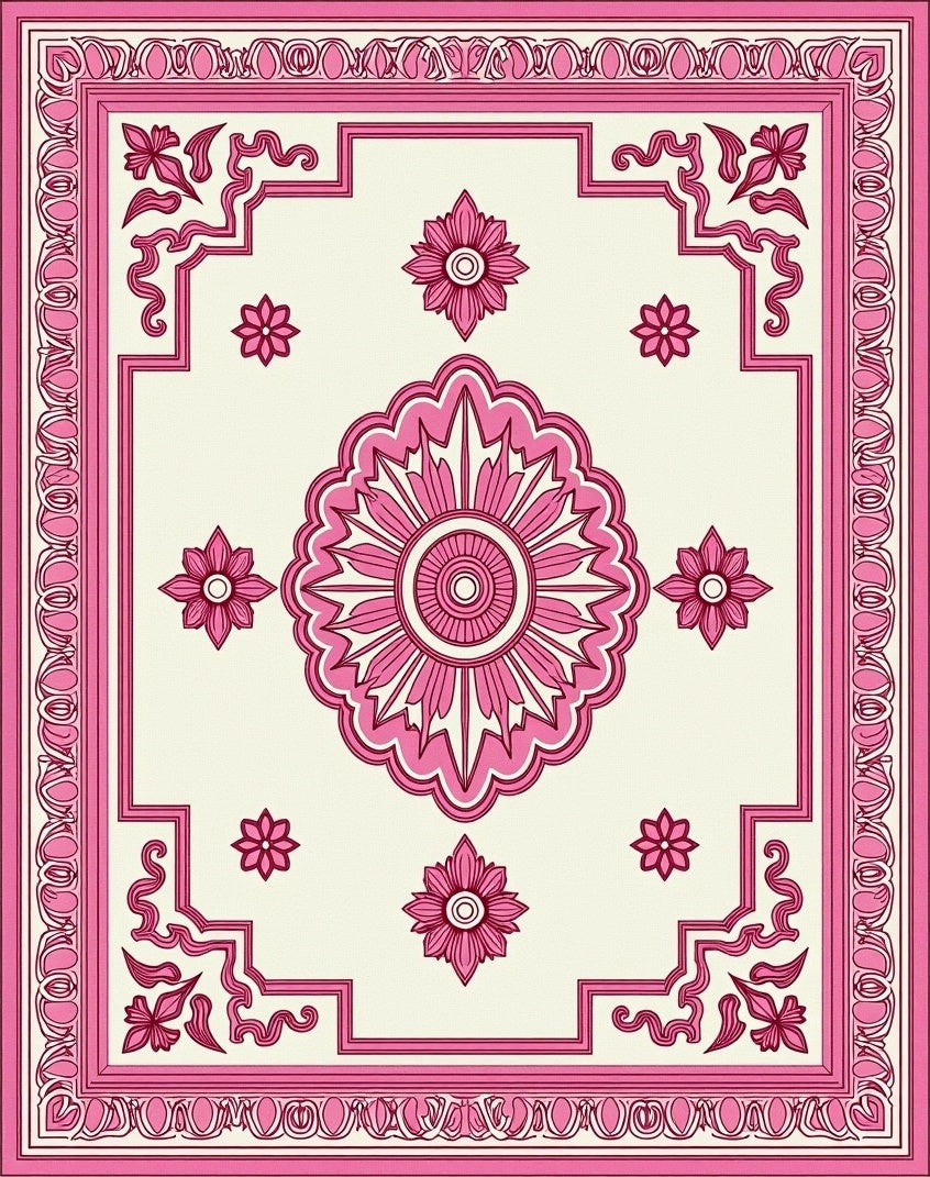 Pink Floral Mandala Design Rug