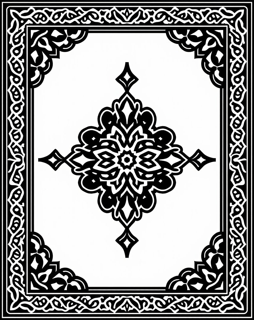 Ornate Black Swirl Medieval Style Design Rug
