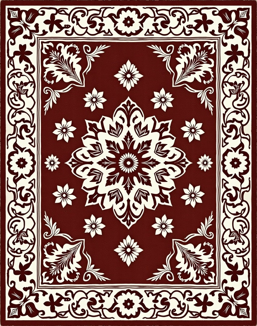 Rich Red Floral Medallion Pattern Rug