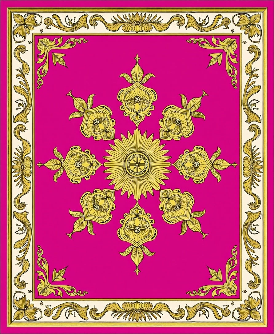 Ornate Floral Gold Medallion Rug