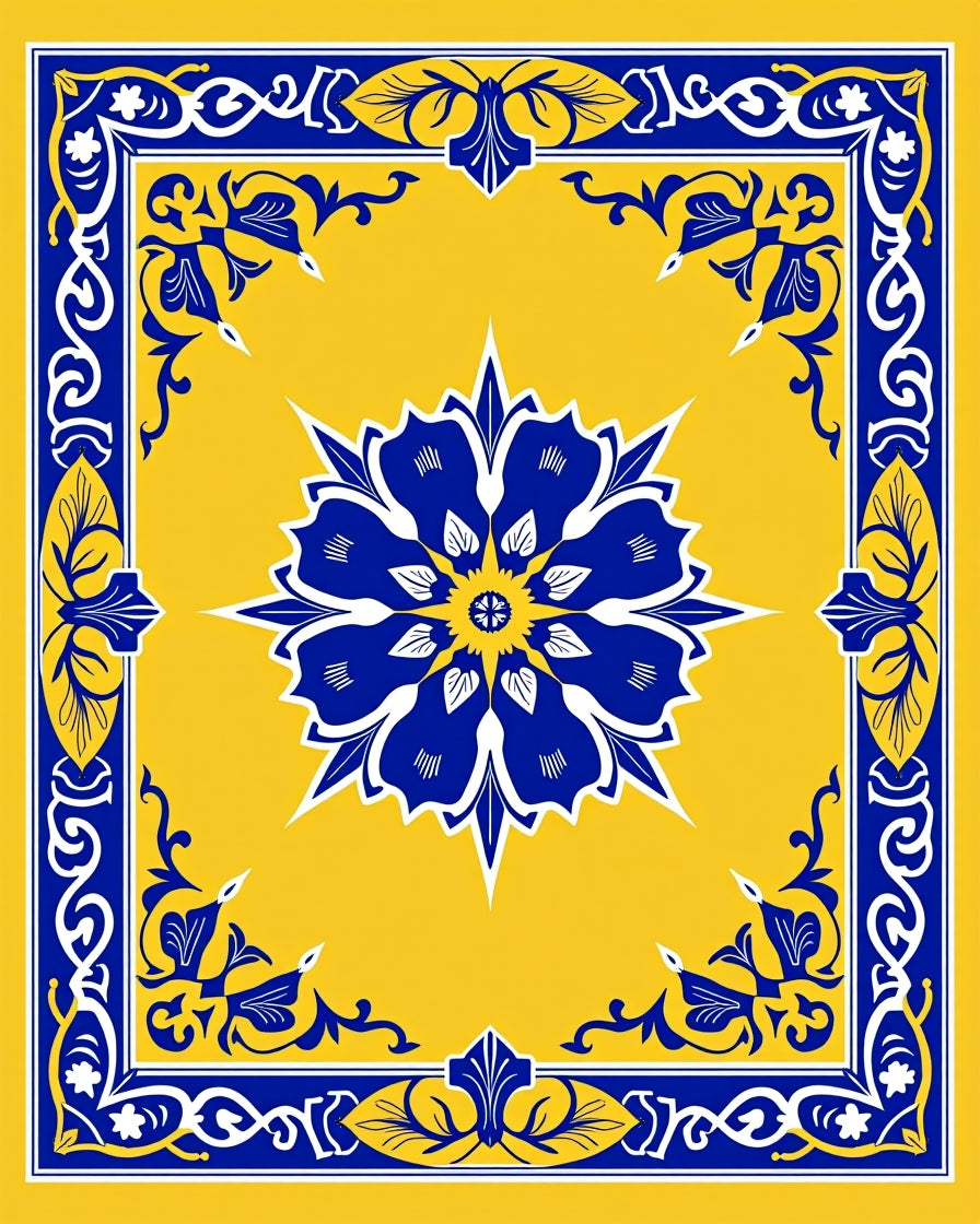 Bold Floral Geometric Medallion Design Rug