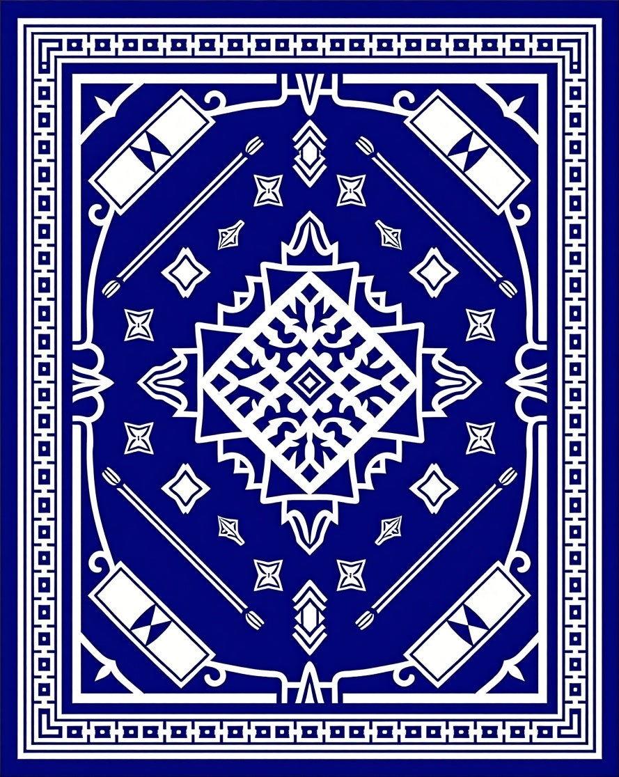 Bold Blue White Geometric Pattern Rug