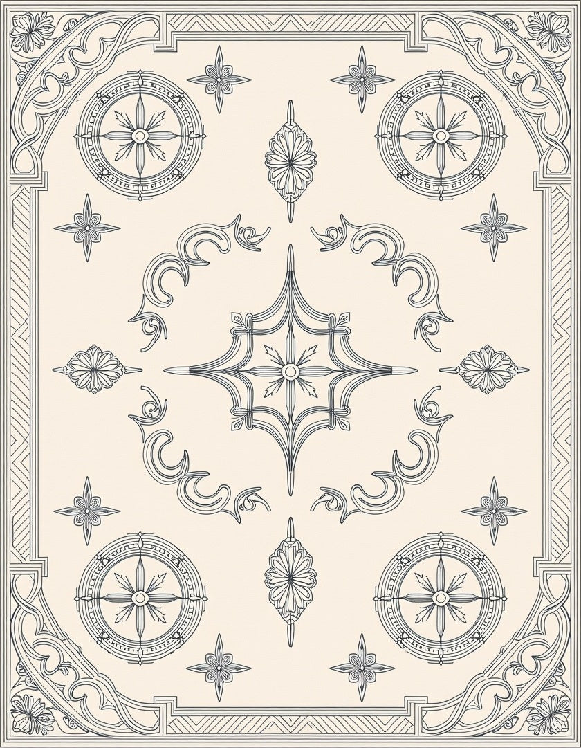 Intricate Floral Compass Motif Design Rug