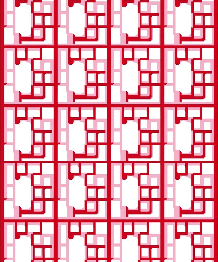 Geometric Red White Lattice Pattern Rug