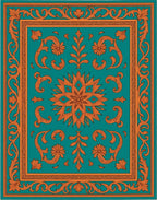 Ornate Teal Orange Floral Pattern Rug