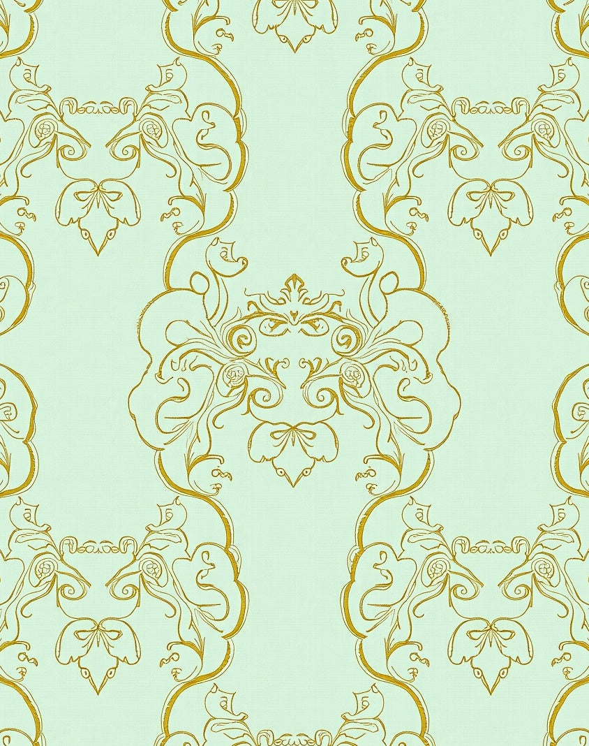 Gold Swirling Floral Damask Rug