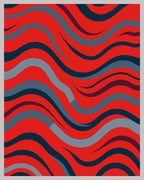 Red Blue Wavy Stripe Pattern Rug