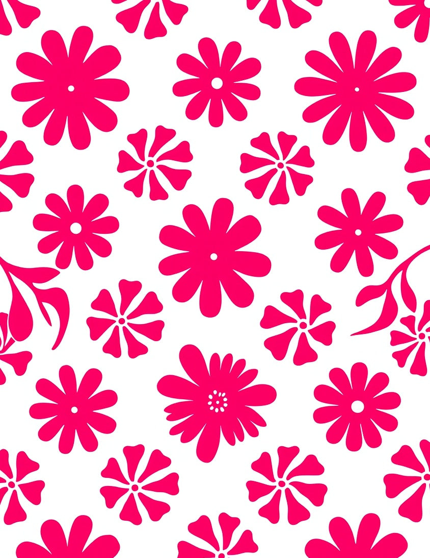 Bright Pink Flower Pattern Rug