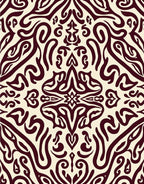Ornate Burgundy Cream Damask Design Rug
