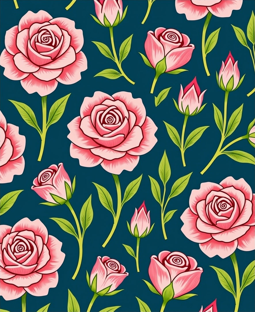 Pink Roses Floral Pattern Rug