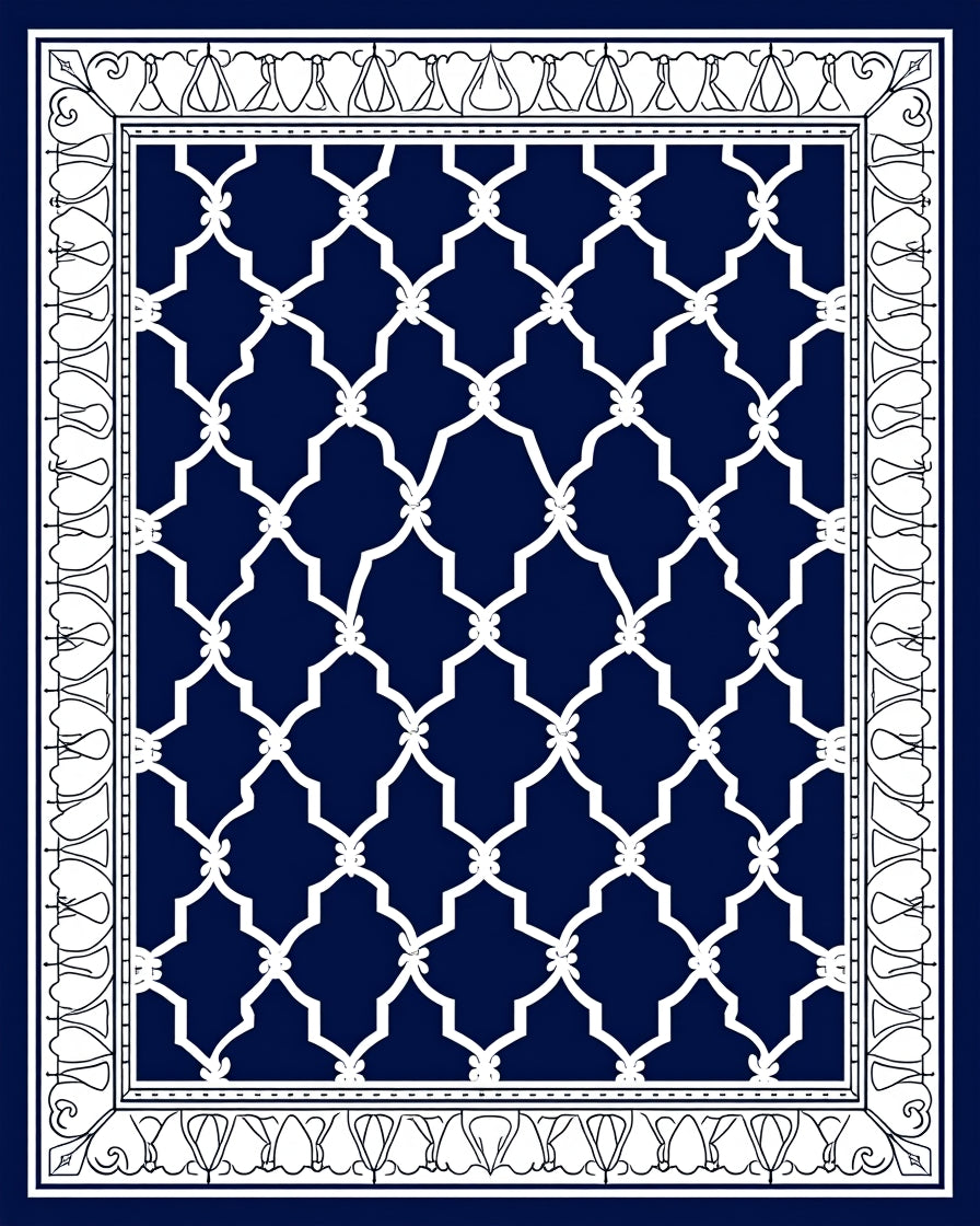 Classic White Lattice On Navy Rug