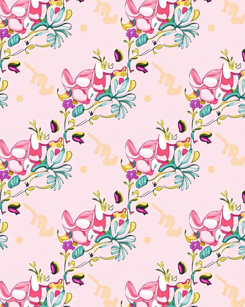 Pink Floral Swirl Abstract Pattern Rug