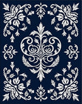 White Floral Filigree Damask Pattern Rug
