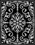 Intricate Black White Floral Scroll Pattern Rug