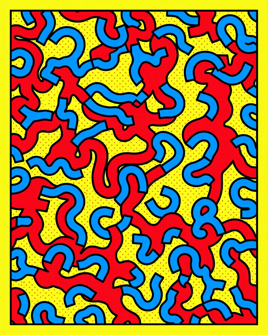 Bold Red Blue Abstract Pattern Rug